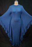 Women's Autumn Fashion Semi-High Neck Bat Sleeves Patchwork Flounce Dress