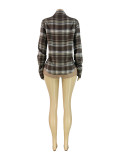 Women's Fashion Casual Sexy Long Sleeve Slit V-Neck Plaid Pullover Shirt