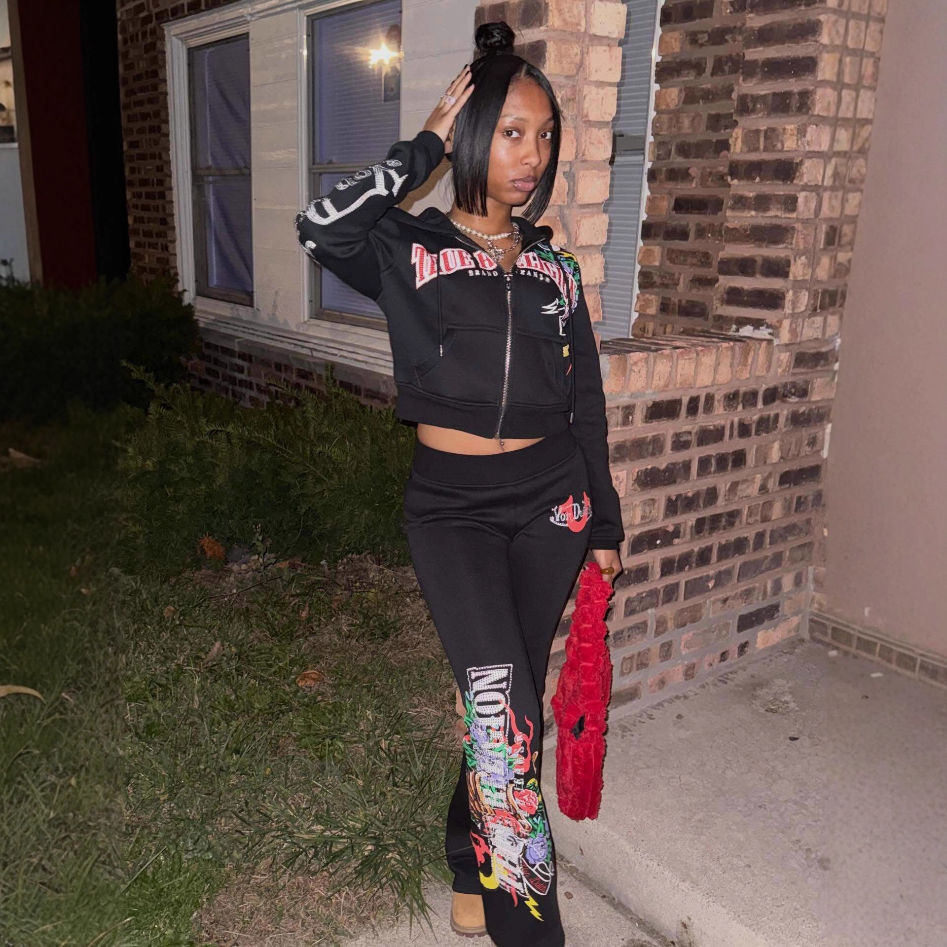 Women's Street Casual Printed Hoodie Pants Fashion Set