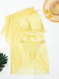 Women's Beach Floral Print Solid Color Three-Piece Long Dress Cover-Up Bikini Set