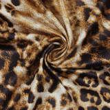 Women's Sexy Slim Fit Leopard Print Tie Halter Neck Low Back Top Pants Set