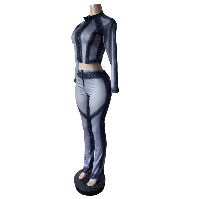 Women's Printed Stretch Slim Fit Pants Set