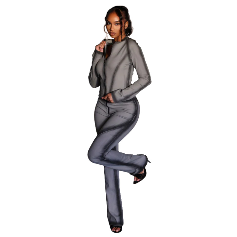 Women's Printed Stretch Slim Fit Pants Set