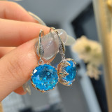 Women's Artificial Gilt Imitation Yellow Crystal Two-Tone Gold Aquamarine Gemstone Ring Pendant Earrings Necklace Set