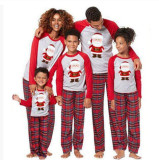 Family Christmas Santa Claus Print Plaid Long Sleeve Pajamas Matching Set Homewear