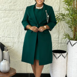Women's Elegant Stretch Slim Fit Solid Color Blazer Sleeveless Dress African Fashion Two-Piece Set