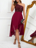 Women's Sexy Sequin Patchwork Chiffon Party Evening Dress