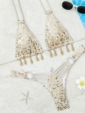 Women's Swimwear Sequin Shell Embellished Low-Waist Hollow-Out Sexy Two-Piece Bikini Set