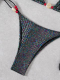 Women's Summer Swimwear Sexy Beaded Tie Triangle Two-Piece Bikini Set