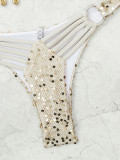Women's Swimwear Sequin Shell Embellished Low-Waist Hollow-Out Sexy Two-Piece Bikini Set