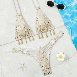 Women's Swimwear Sequin Shell Embellished Low-Waist Hollow-Out Sexy Two-Piece Bikini Set
