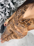Women's Sexy Slim Fit Leopard Print Tie Halter Neck Low Back Top Pants Set