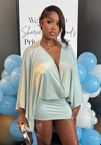 Women's Summer Casual Solid Color V-Neck Patchwork Short Dress