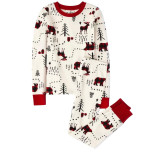 Family Christmas Tree Bear Print Plaid Long Sleeve Pajamas Matching Set Homewear