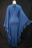 Women's Autumn Fashion Semi-High Neck Bat Sleeves Patchwork Flounce Dress
