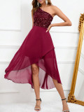 Women's Sexy Sequin Patchwork Chiffon Party Evening Dress