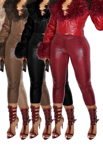 Women's Fashion Shiny Stretch Leather Tight Slim Cropped Pants