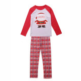 Family Christmas Santa Claus Print Plaid Long Sleeve Pajamas Matching Set Homewear