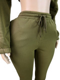 Women's Fashion Casual Turndown Collar Half-Zip Crop Fleece Top Micro Bell Bottom Pants Two-Piece Set