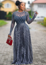 Women's Summer Blue White Letter Print Mesh See-Through Slim Waist Skirt Set