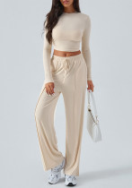 Women's Autumn Winter Y2k Fashion Casual Solid Color Slim Waist Tie Wide Leg Pants Set Women's Autumn Winter Y2k Fashion Casual Solid Color Slim Waist Tie Wide Leg Pants Set