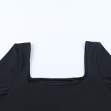 Women Sexy Square Neck Bow Color Block Floral Dress