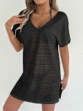 Women Holidays Beach Cover-Up Sexy V-Neck Backless Slit Lace Dress