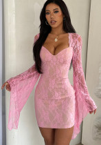 Women Sexy Lace Bell Bottom Sleeve Bodycon Dress