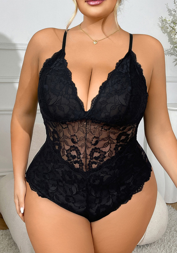 Plus Size Women lace backless halter-neck bodysuit Sexy Lingerie