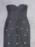 Women Black Strapless Evening Gemstone Bandage Mermaid Maxi Dress
