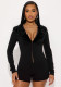 Women V-Neck Fur Collar Patchwork Solid Long-Sleeve Jumpsuit