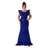 Plus Size Women Sequin Mermaid Bodycon Maxi Dress