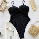 Women sexy solid beach holiday one-piece swimsuit