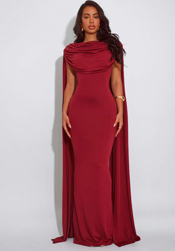 Women Autumn/Winter Solid Elegant Sleeveless Round Neck Pleated Dress