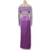 Women spring summer off-shoulder long-sleeved see-through mesh patchwork bodycon dress