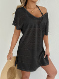 Women Holidays Beach Cover-Up Sexy V-Neck Backless Slit Lace Dress