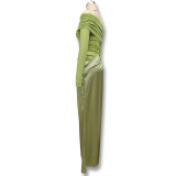 Women spring summer off-shoulder long-sleeved see-through mesh patchwork bodycon dress