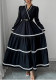Women Autumn/Winter V-Neck Color-Blocked Pleated Long-Sleeved Dress