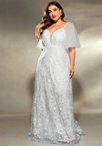 Women Lace Sexy V-Neck Elegant Party Bridesmaid Evening Dress