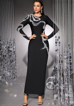Women Black Long-Sleeved Evening Mermaid Sequin Bandage Dress