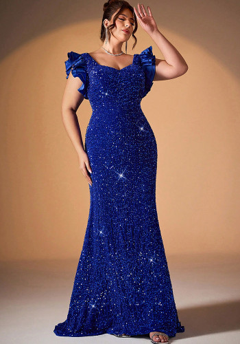 Plus Size Women Sequin Mermaid Bodycon Maxi Dress