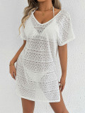 Women Holidays Beach Cover-Up Sexy V-Neck Backless Slit Lace Dress