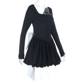 Women Sexy Square Neck Bow Color Block Floral Dress