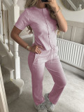 Women Short-Sleeved Shirt and Pants Two-Piece Set