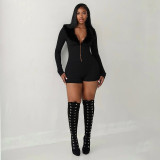 Women V-Neck Fur Collar Patchwork Solid Long-Sleeve Jumpsuit