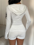 Women Zipper Long-Sleeved Top and Shorts Two-Piece Set