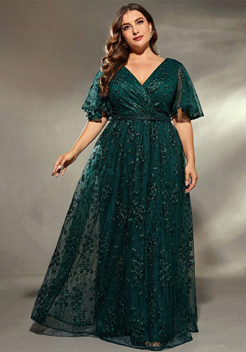 Women Green Sexy V-Neck Formal Party Summer Evening Dress