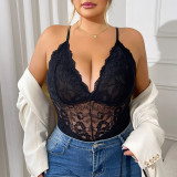Plus Size Women lace backless halter-neck bodysuit Sexy Lingerie