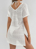 Women Holidays Beach Cover-Up Sexy V-Neck Backless Slit Lace Dress