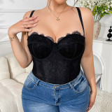Plus Size Women Sexy No-Removal Dress Lace bodysuit basics halter-neck boning Sexy Lingerie